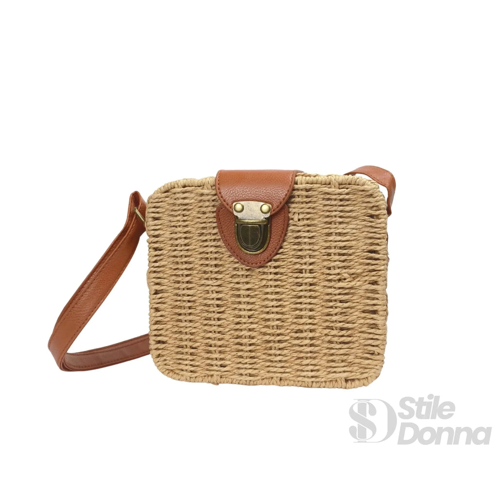 Borsa Intrecciata a Scatola in Paglia e Ecopelle - Stile Donna Bags