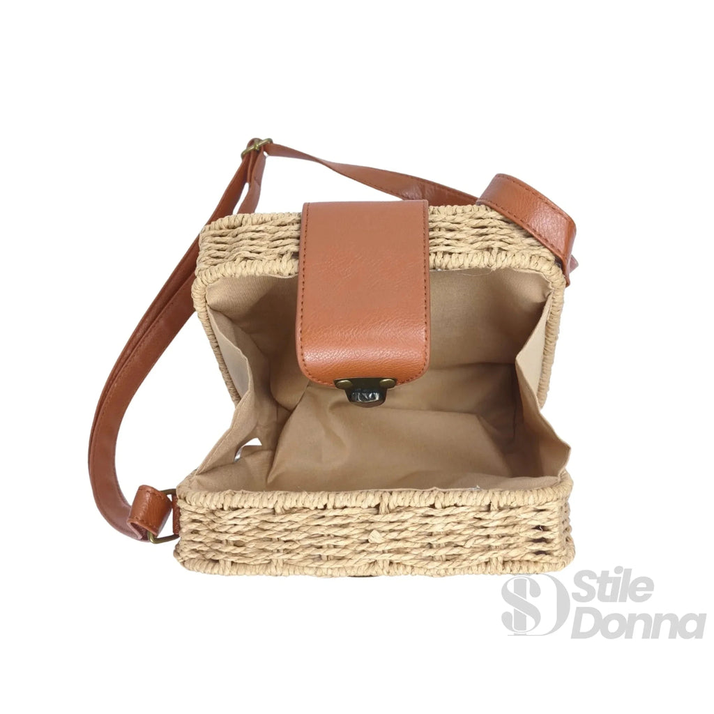 Borsa Intrecciata a Scatola in Paglia e Ecopelle - Stile Donna Bags