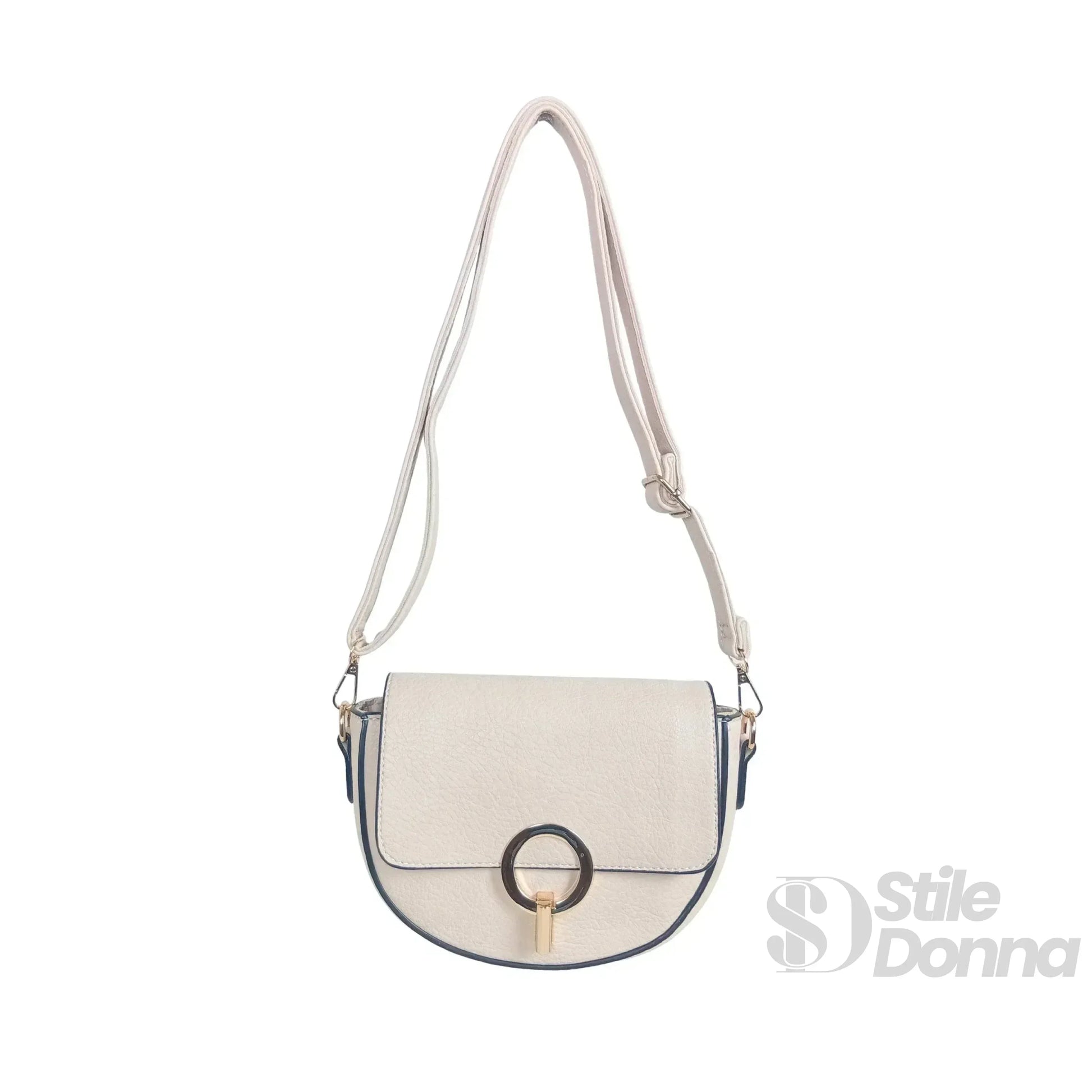 Stile Donna borsa mezzaluna ecopelle beige color crema – dettaglio chiusura