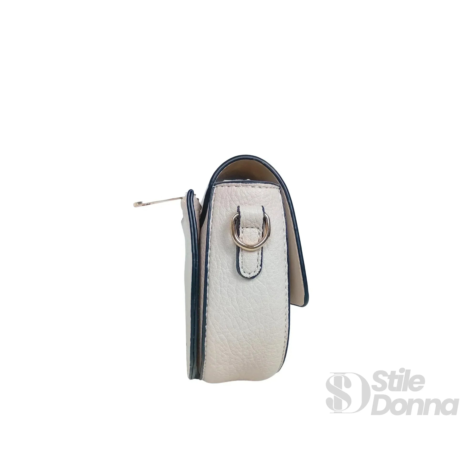 Stile Donna borsa mezzaluna ecopelle beige con dettagli dorati – vista dall'alto