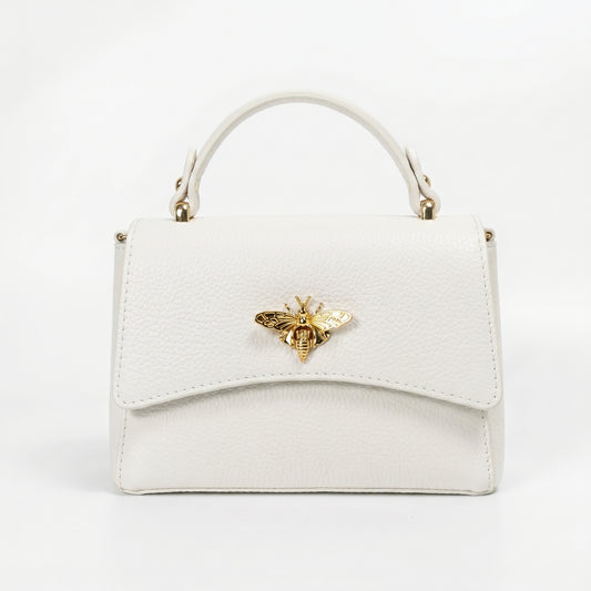 Mini borsa a farfalla vera pelle bianca made in Italy – dettaglio esterno