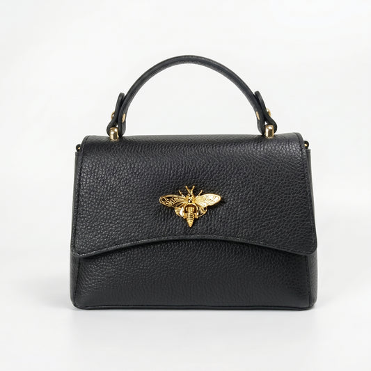 Mini borsa a farfalla vera pelle nera made in Italy – vista laterale