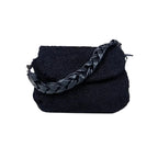 Borsa Nera con Manico Intrecciato in Tessuto Testurizzato e Ecopelle con Tracolla Regolabile - Stile Donna Bags