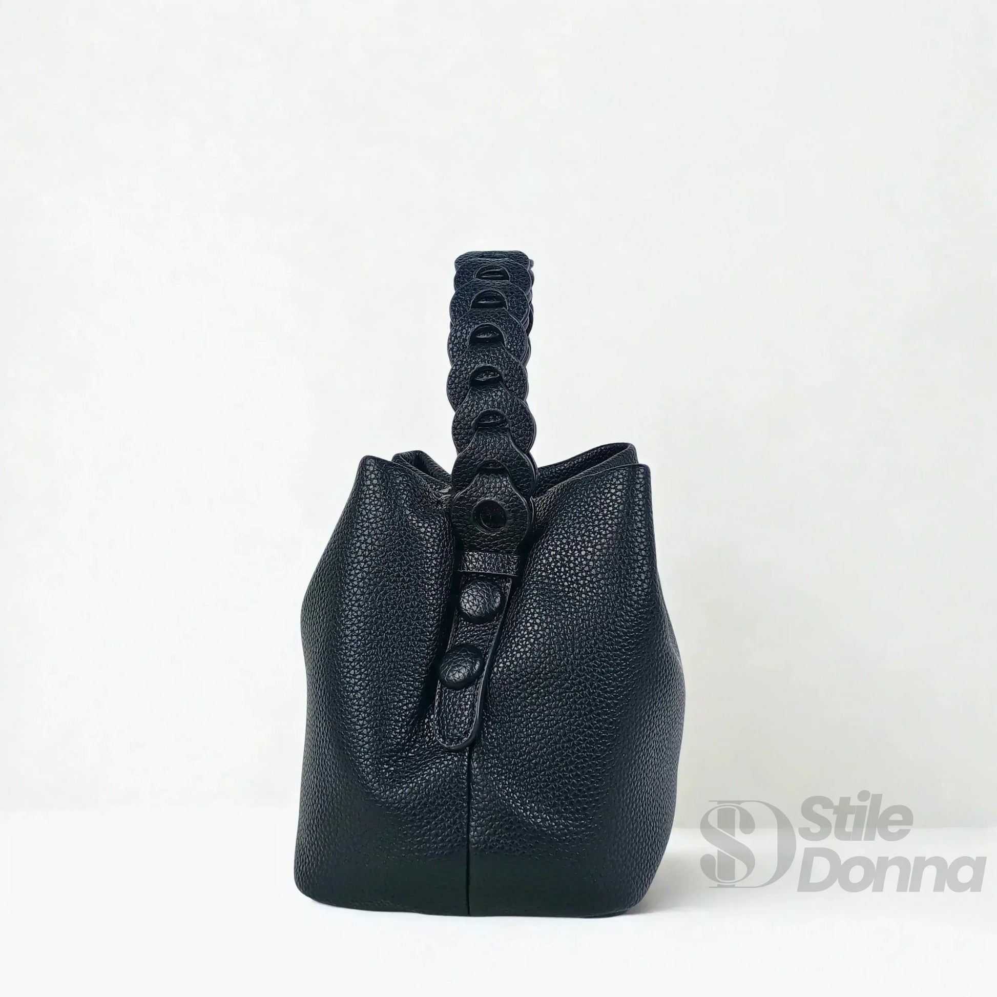 Stile Donna borsa secchiello ecopelle giallo senape donna – borsa indossata