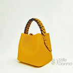 Borsa Secchiello con Manico Intrecciato in Ecopelle e Fodera con Tasche - Stile Donna Bags