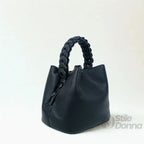 Borsa Secchiello con Manico Intrecciato in Ecopelle e Fodera con Tasche - Stile Donna Bags