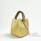Borsa Secchiello con Manico Intrecciato in Ecopelle e Fodera con Tasche - Stile Donna Bags