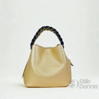 Borsa Secchiello con Manico Intrecciato in Ecopelle e Fodera con Tasche - Stile Donna Bags