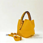 Borsa Secchiello con Manico Intrecciato in Ecopelle e Fodera con Tasche - Stile Donna Bags