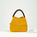 Borsa Secchiello con Manico Intrecciato in Ecopelle e Fodera con Tasche - Stile Donna Bags