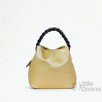 Borsa Secchiello con Manico Intrecciato in Ecopelle e Fodera con Tasche - Stile Donna Bags