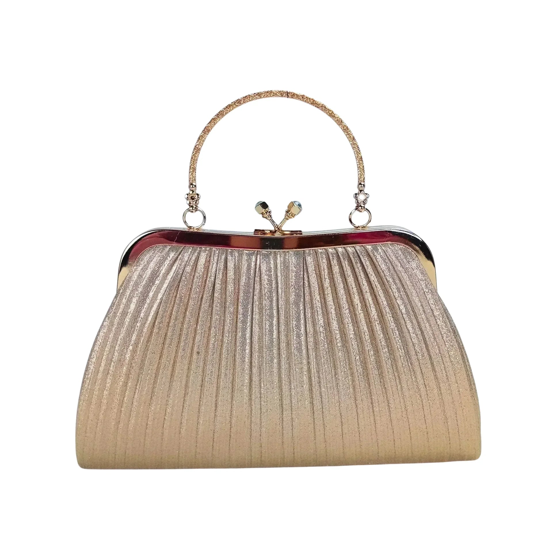 Stile Donna borsa soft pouch ecopelle strass cristallo dorato con tracolla donna – vista frontale