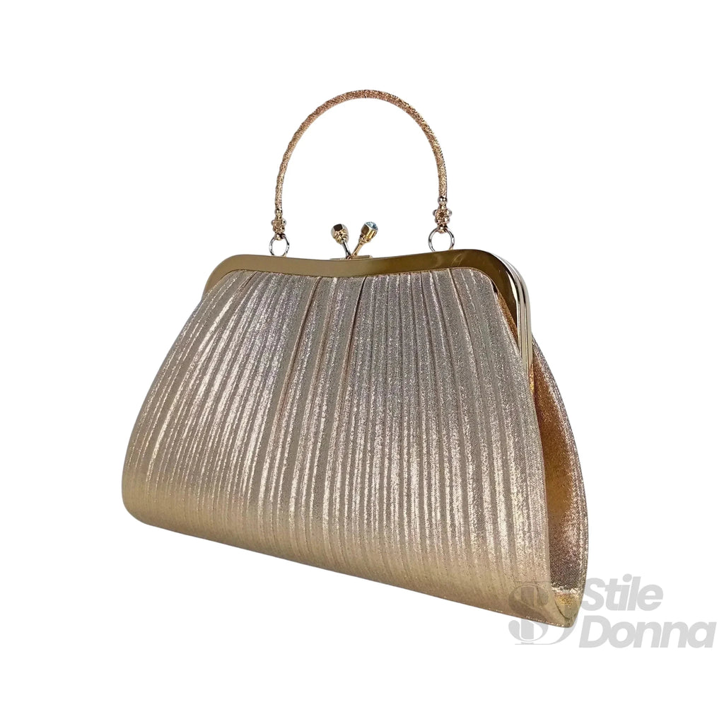 Borsa Soft Pouch con Strass Cristallo Dorato e Tracolla - Stile Donna Bags