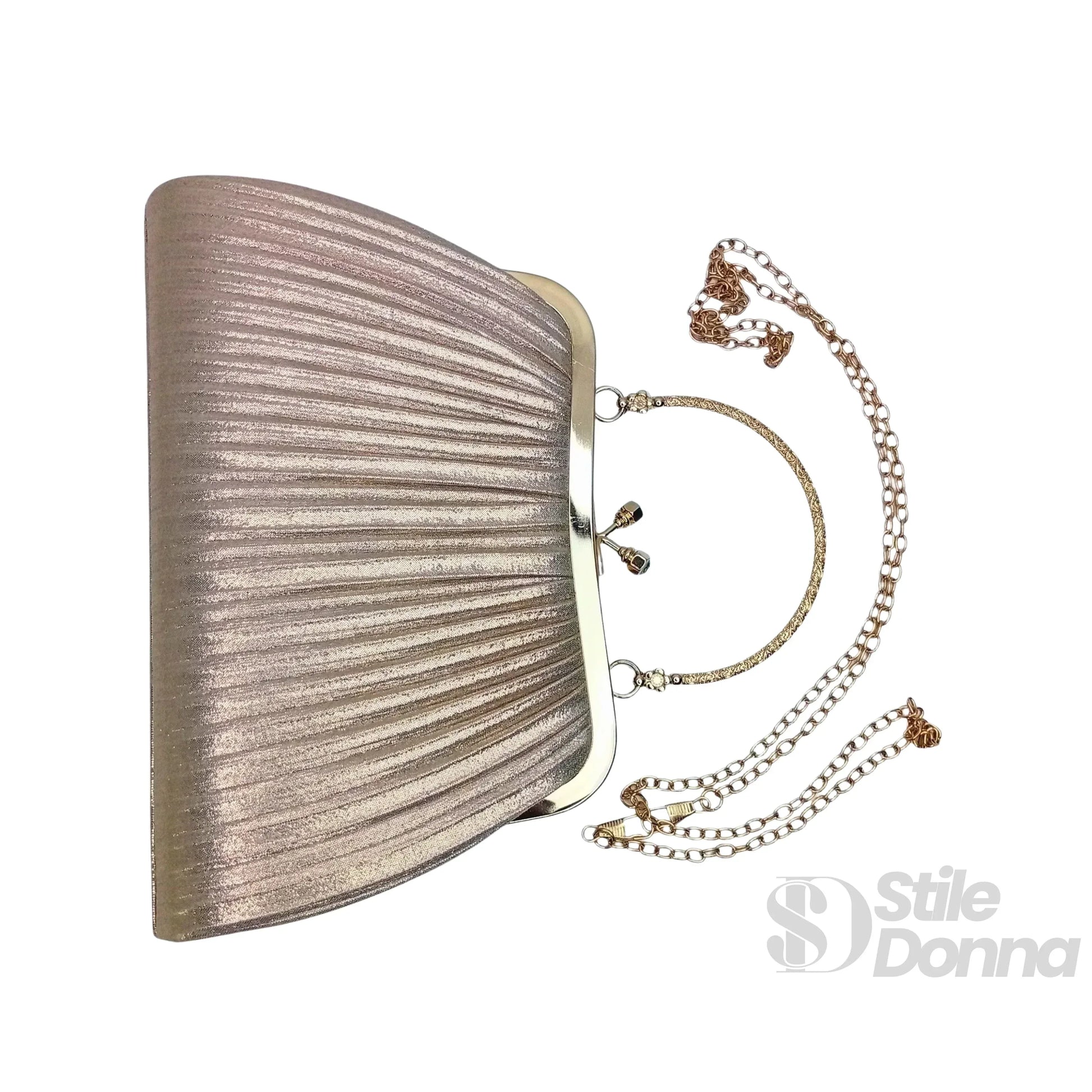 Stile Donna borsa soft pouch strass cristallo dorato – interno e tasche