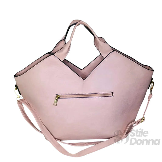 Stile Donna borsa tote elegante ecopelle rosa morbida chiusura cerniera – vista laterale