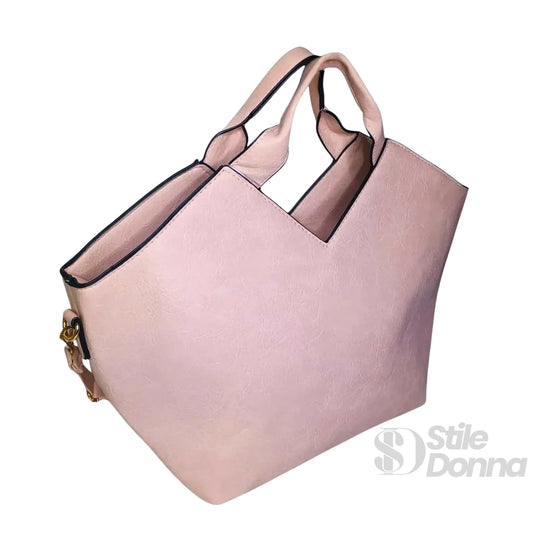 Stile Donna borsa tote ecopelle rosa morbida – dettaglio esterno