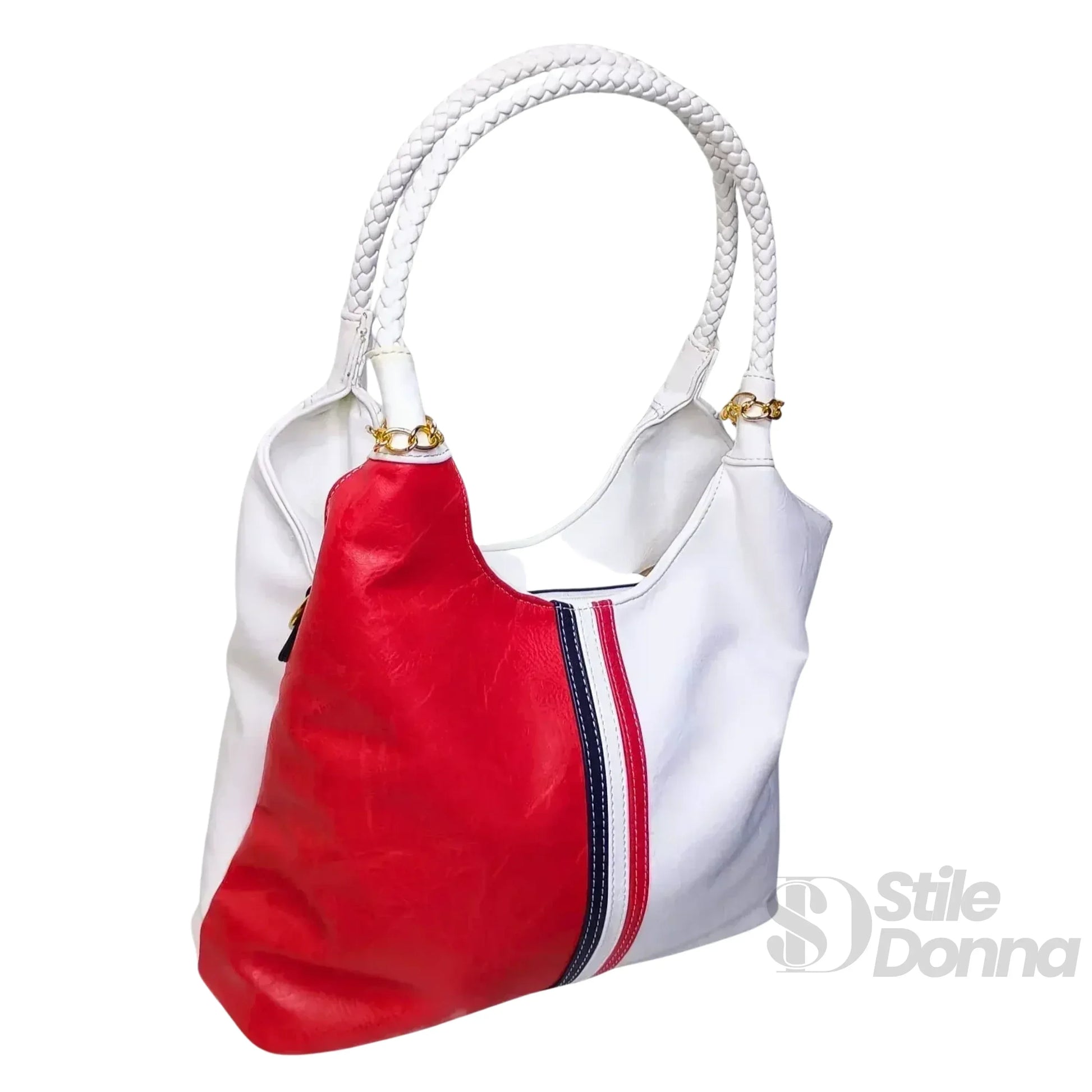 Stile Donna borsa tote spalla ecopelle tricolore – interno e tasche