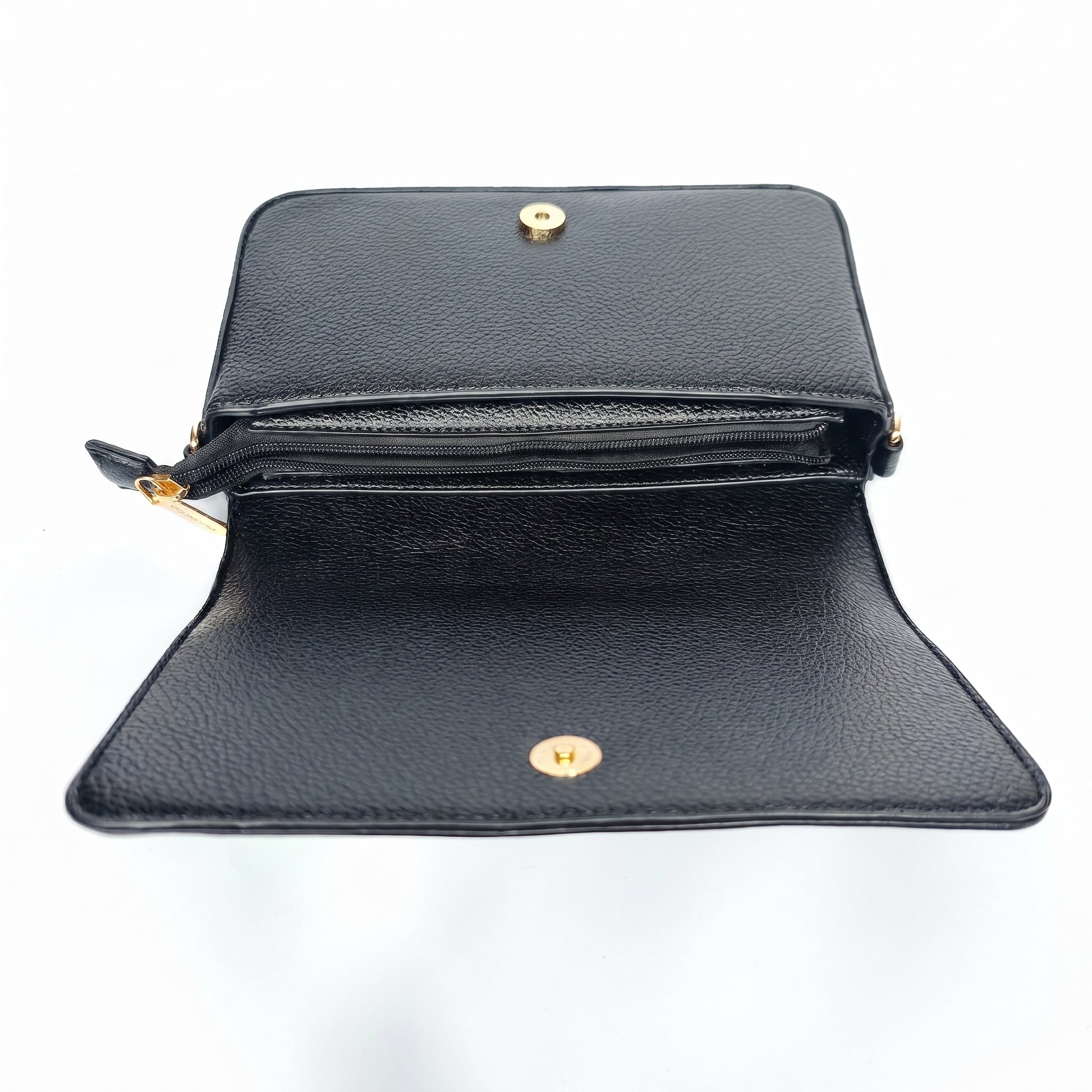 Borsa tracolla Coconuda nera ecopelle con borchie sferiche oro - vista angolata con tracolla