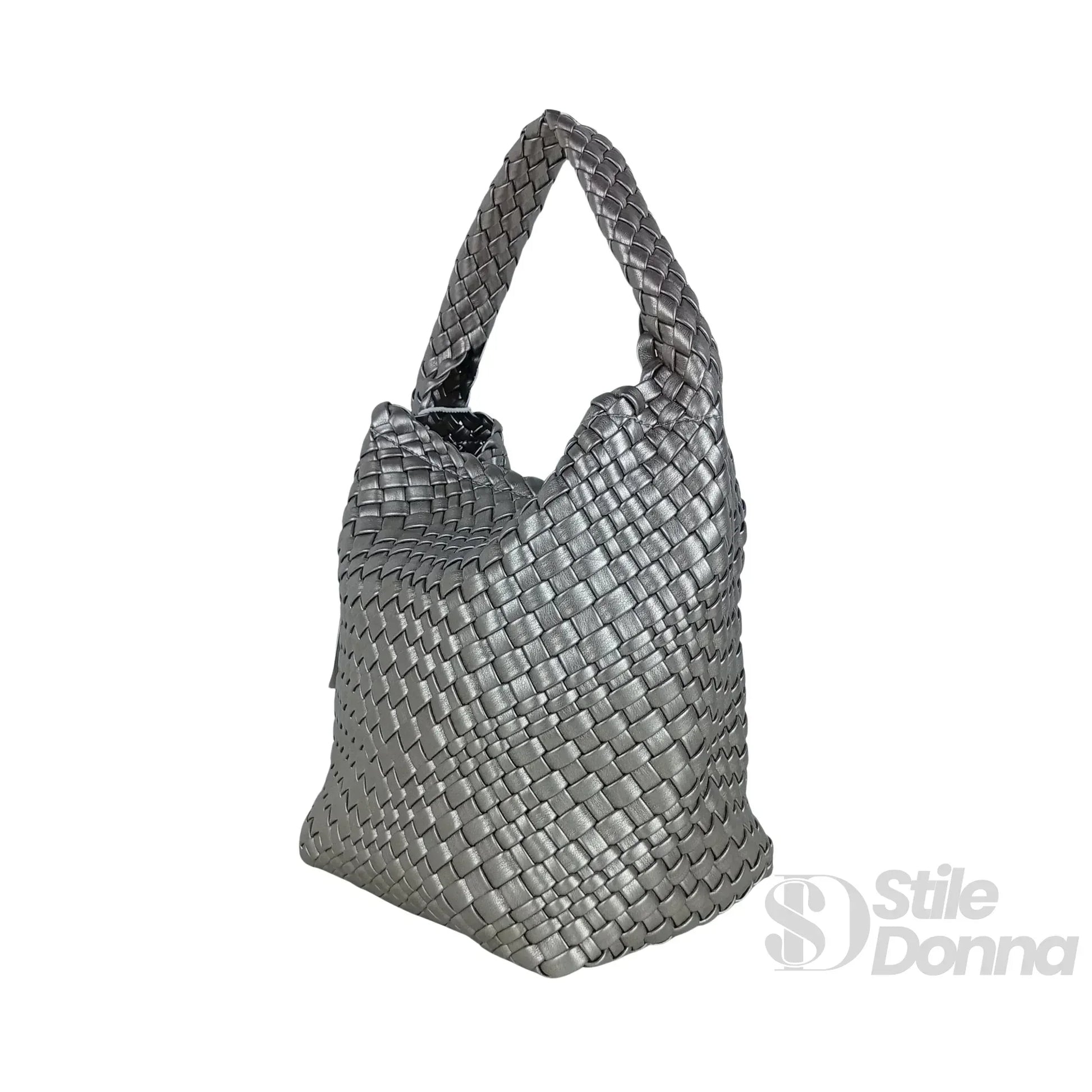 Stile Donna borsa a mano ecopelle intrecciata donna – borsa indossata