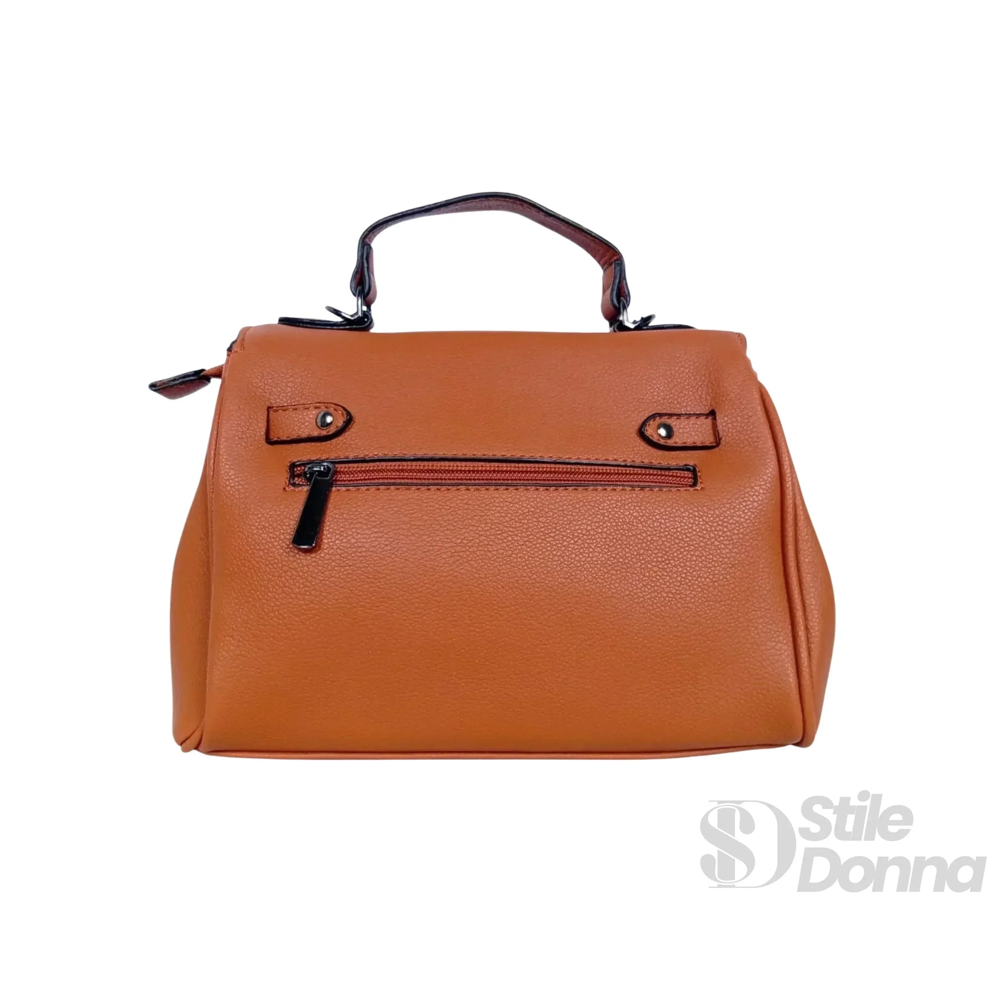 Stile Donna borsa a mano ecopelle marrone scamosciata con tracolla – dettaglio esterno