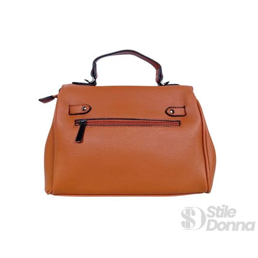 Stile Donna borsa a mano ecopelle marrone scamosciata con tracolla – dettaglio esterno