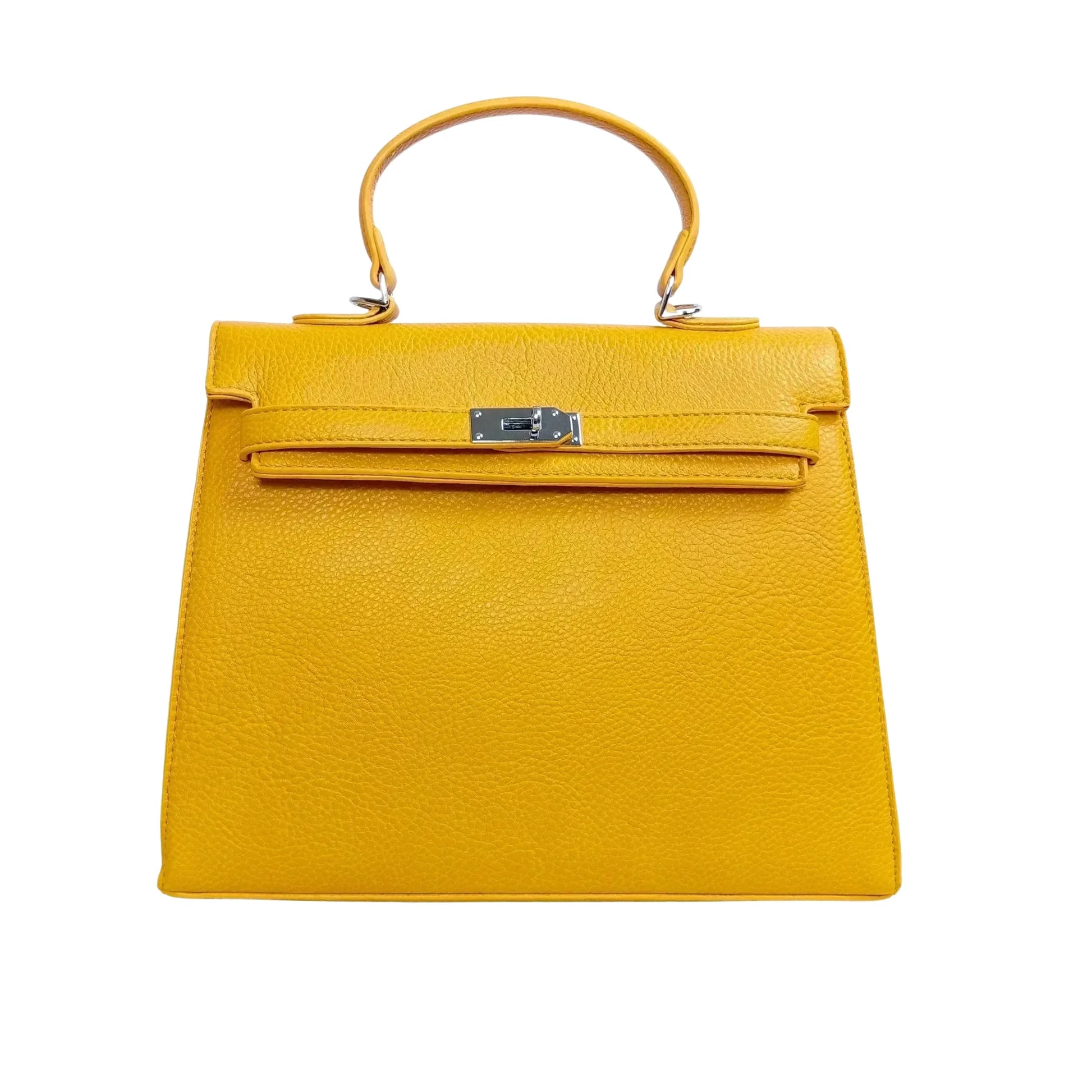 Stile Donna borsa a mano ecopelle gialla con dettagli metallo argentato donna – vista frontale