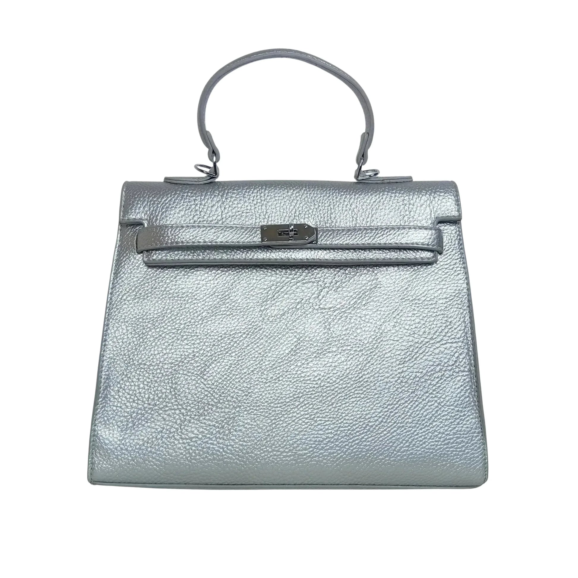 Stile Donna borsa a mano ecopelle gialla kelly con dettagli argentati – dettaglio esterno