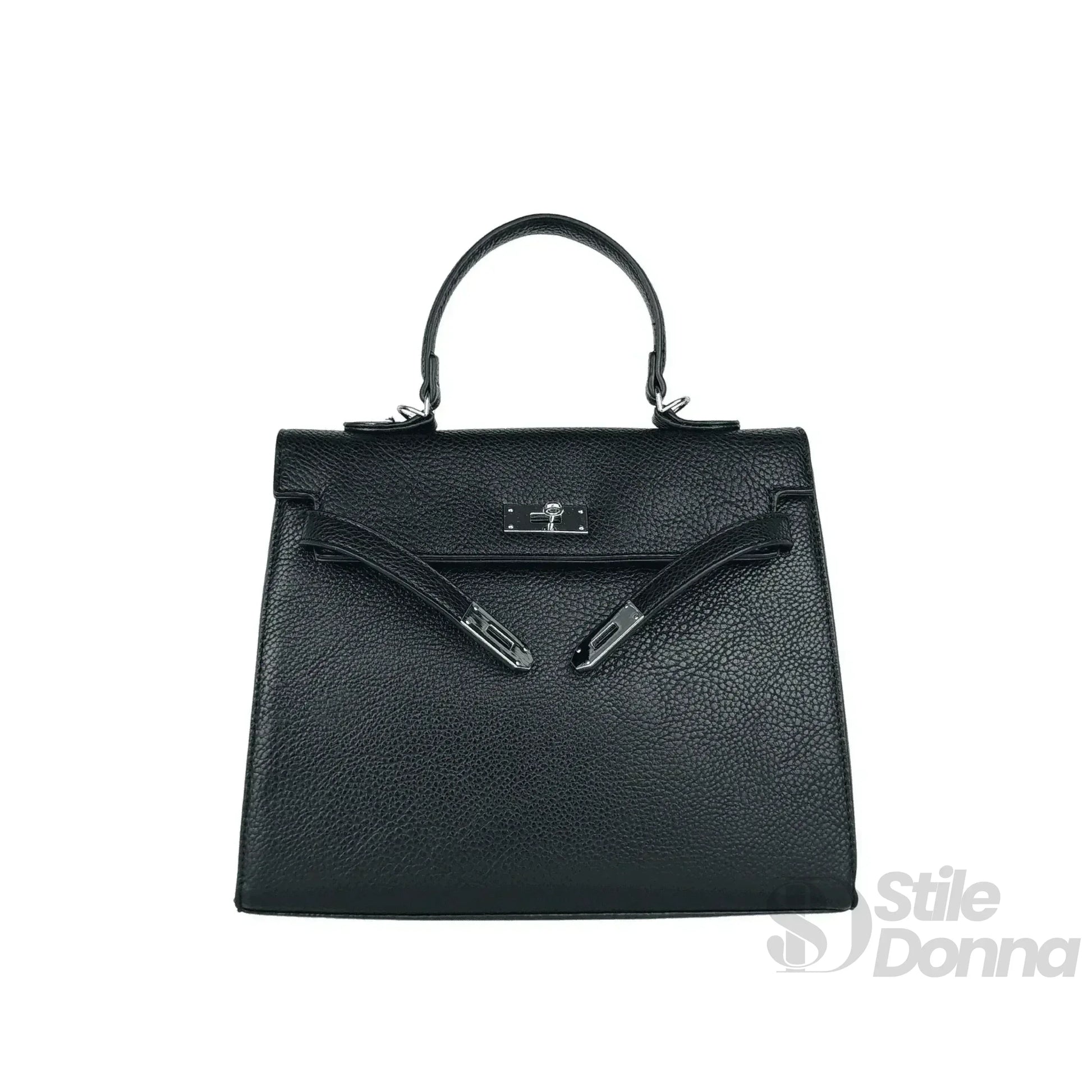 Stile Donna borsa a mano ecopelle gialla kelly con dettagli argentati – dettaglio manico