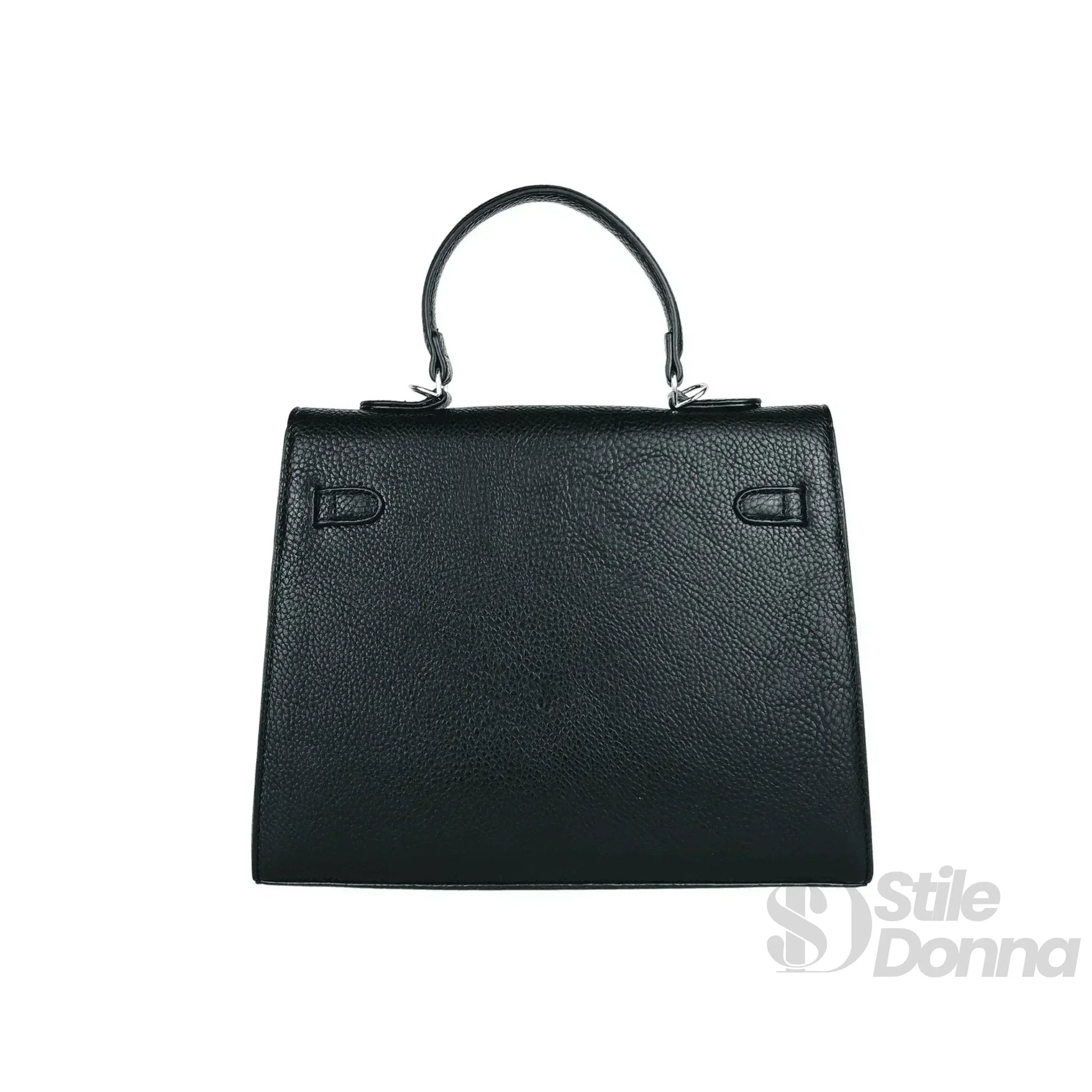 Stile Donna borsa a mano ecopelle gialla nera con dettagli argentati – con accessori abbinati