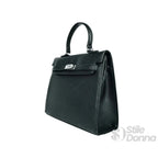 Borsa a Mano in Ecopelle con Dettagli in Metallo Argentato - Stile Donna Bags