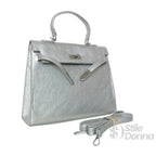 Borsa a Mano in Ecopelle con Dettagli in Metallo Argentato - Stile Donna Bags