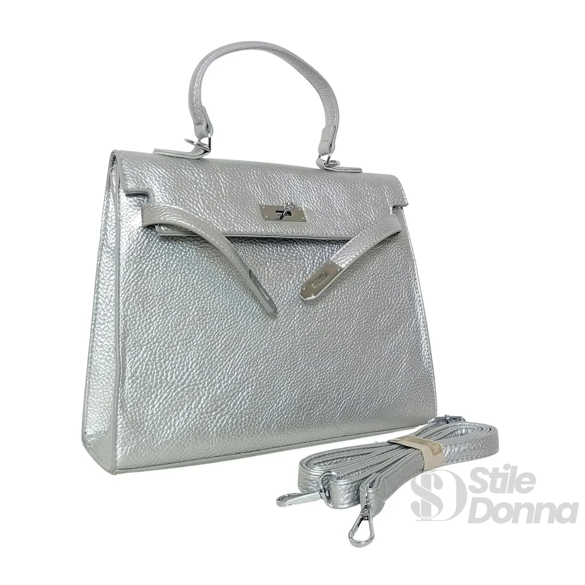 Stile Donna borsa a mano ecopelle gialla con dettagli argentati – vista supplementare 6