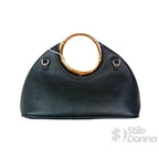 Borsa a Mano in Ecopelle con Manico Circolare Dorato - Stile Donna Bags