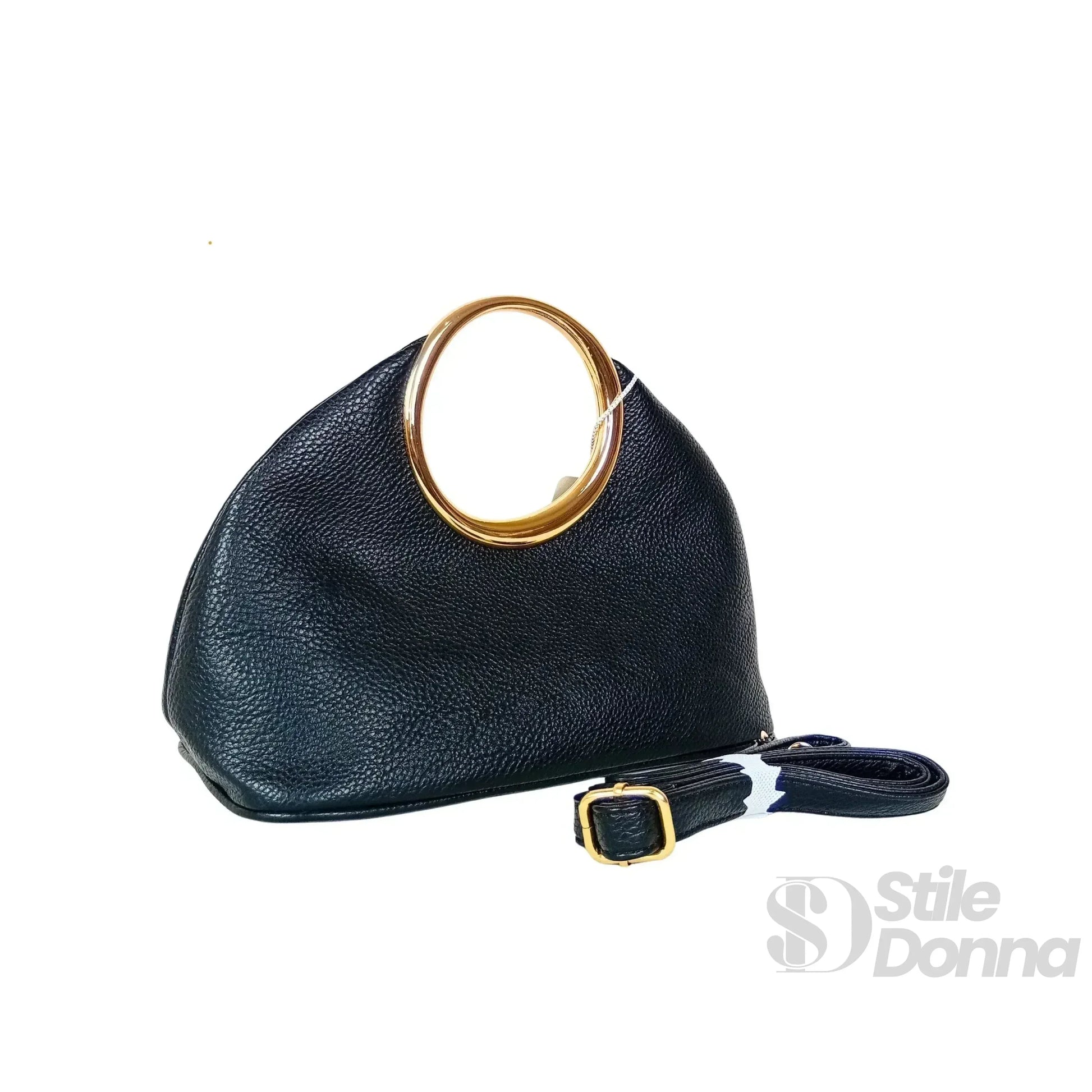 Borsa A Mano In Ecopelle Con Manico Circolare Oro | Prospettiva indossata | ecopelle | Grigio