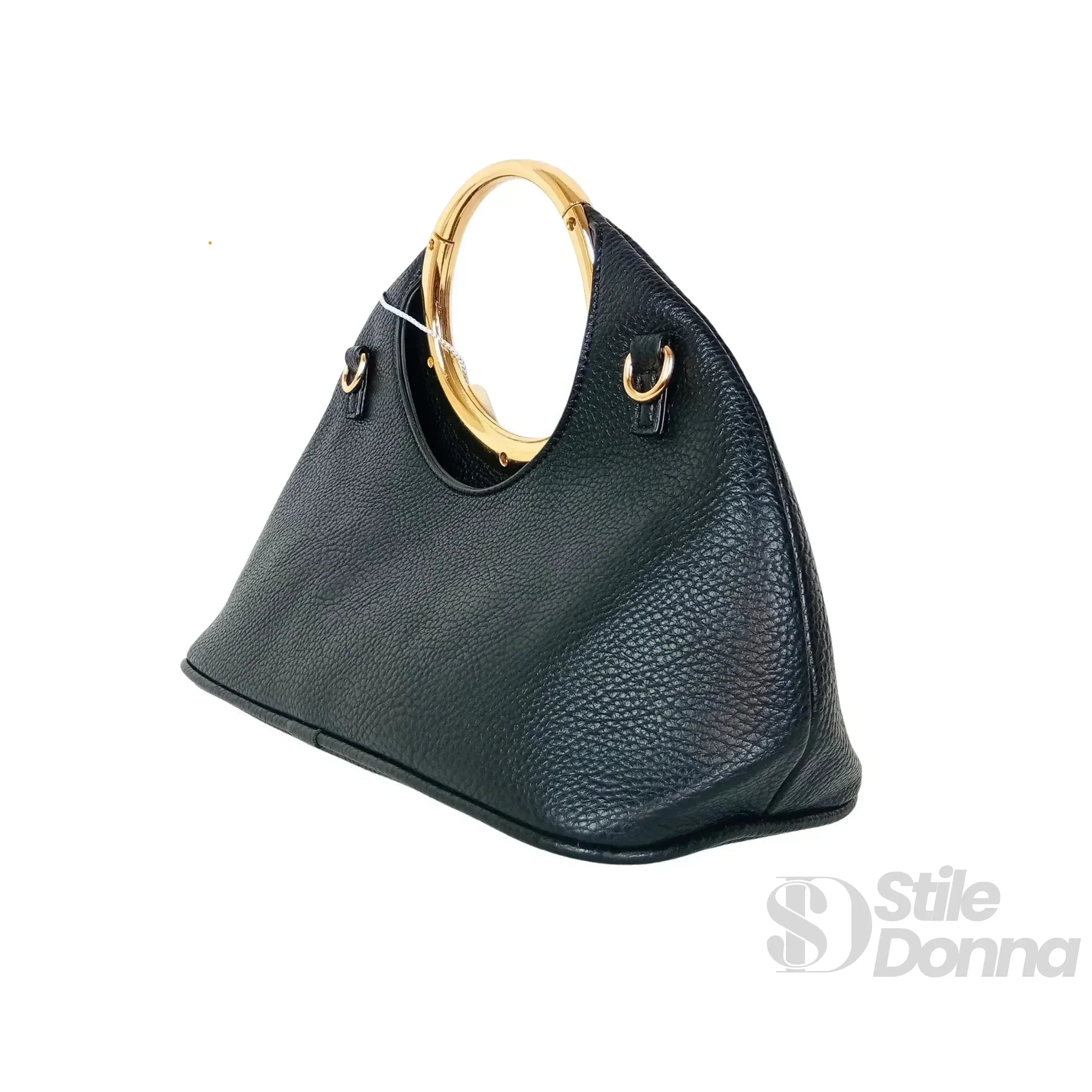 Borsa A Mano In Ecopelle Con Manico Circolare Oro | Close-up chiusura | ecopelle | Grigio