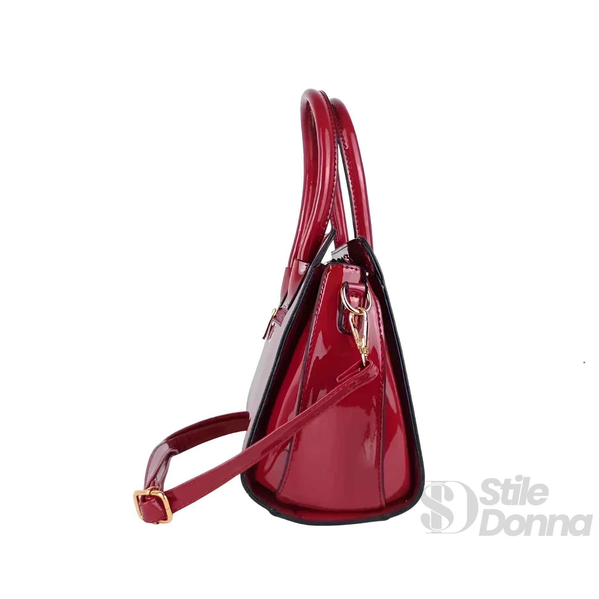 Stile Donna borsa a mano ecopelle verniciata lucida rossa – interno e tasche