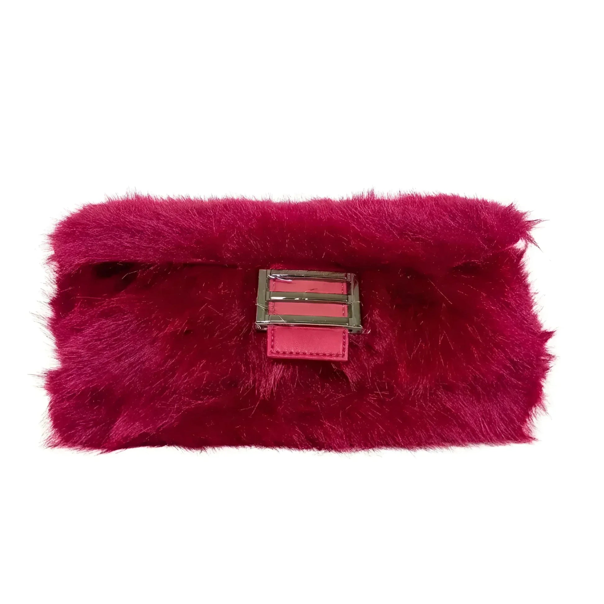 Stile Donna borsa a mano pelliccia sintetica fucsia con manico e chiusura magnetica donna – vista frontale