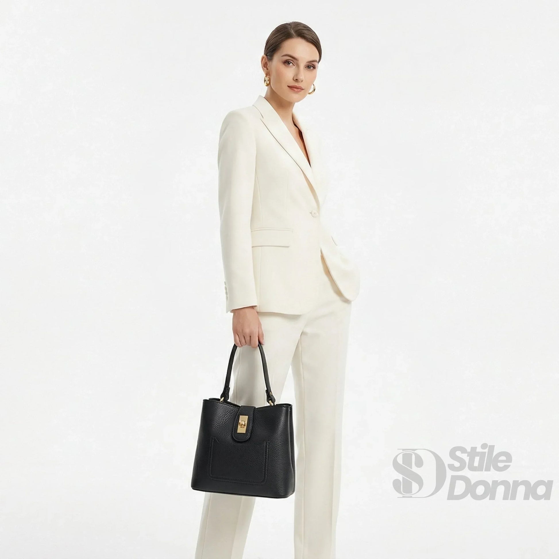 Stile Donna borsa a mano vera pelle italiana – interno e tasche