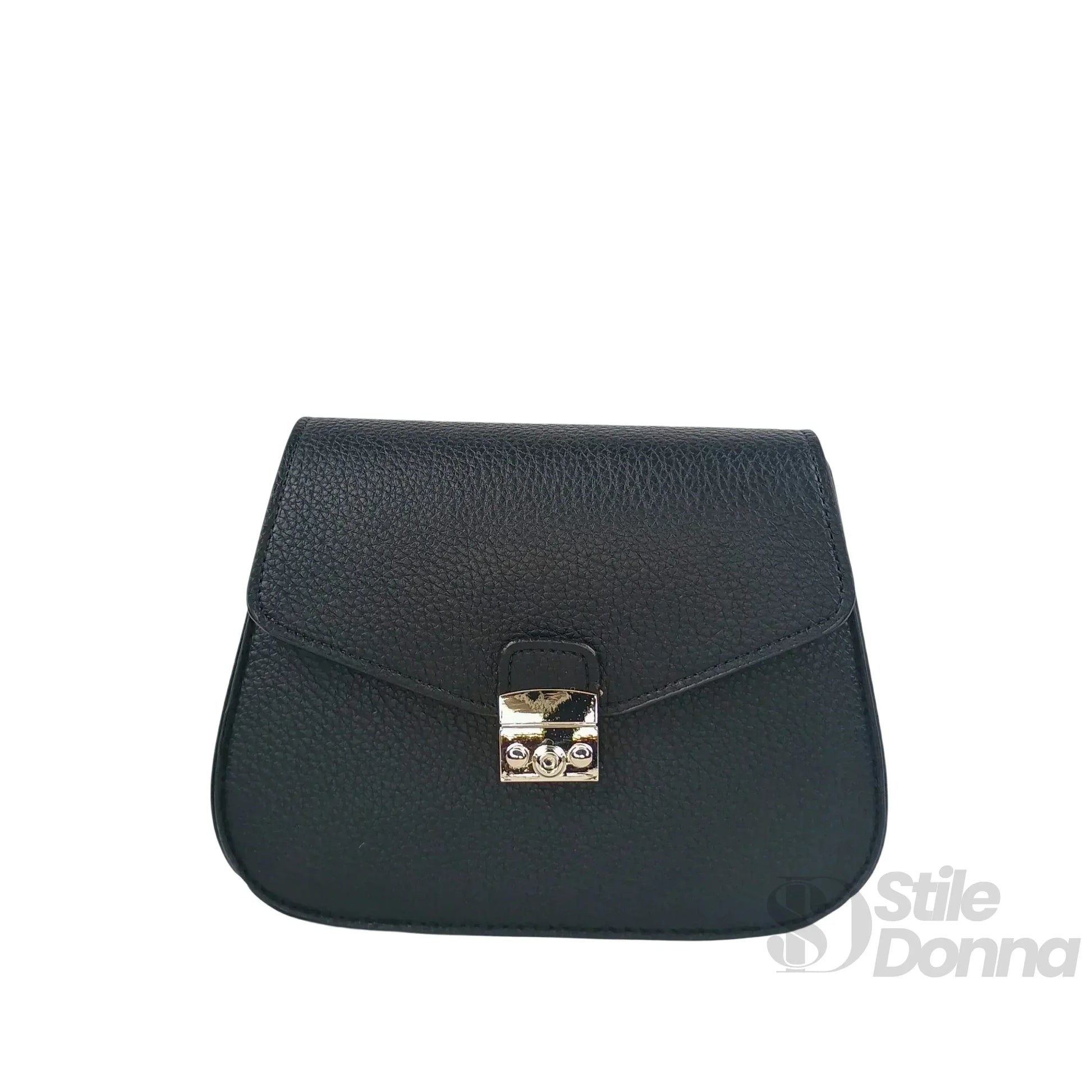 Stile Donna borsa a patta ecopelle nera con chiusura argento – vista laterale