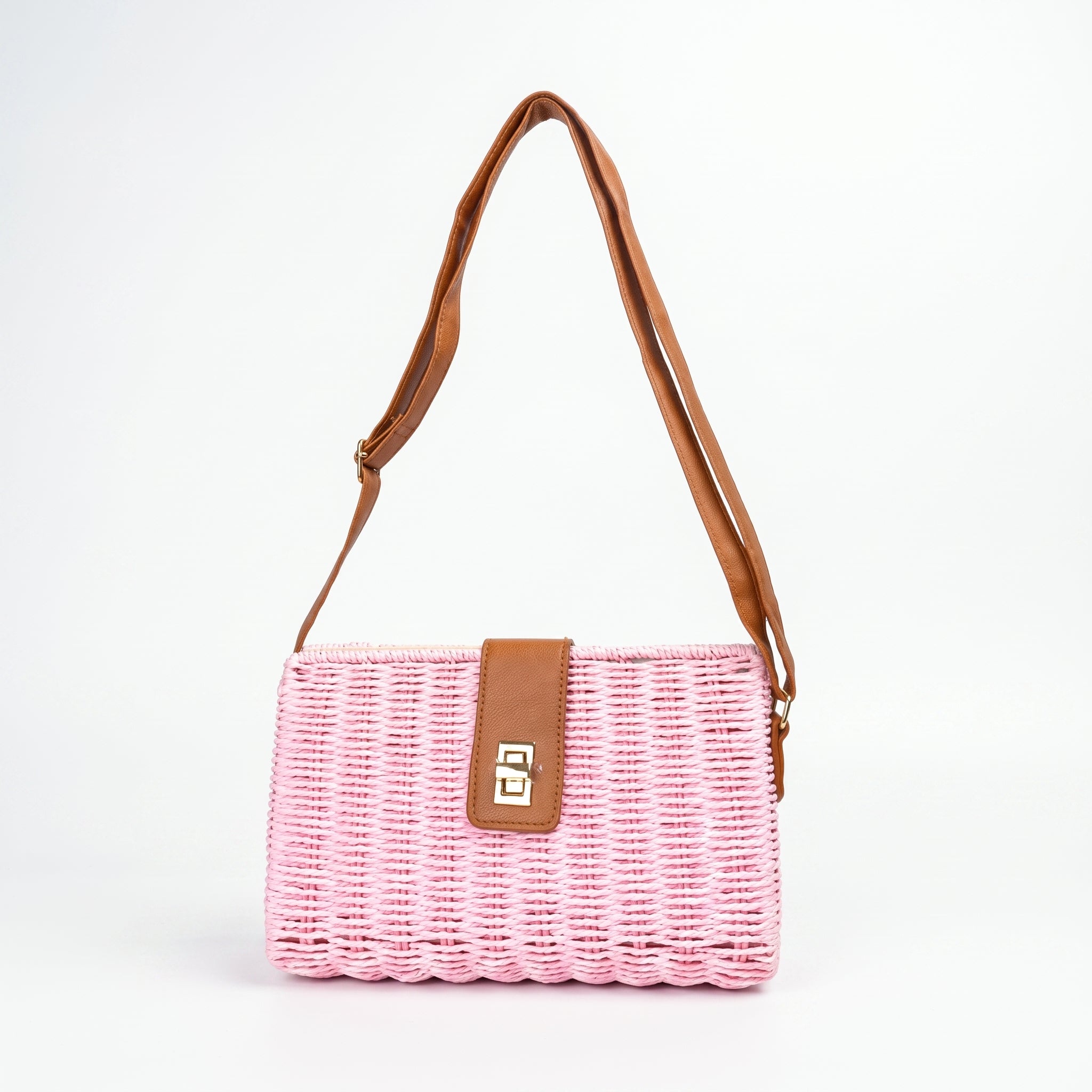 Borsa a Spalla Intrecciata in Paglia con Tracolla Ecopelle e Dettagli Dorati - Stile Donna Bags.3