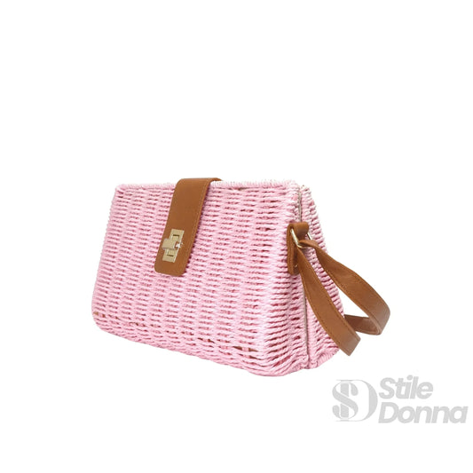 Stile Donna borsa a spalla paglia intrecciata dettagli dorati – dettaglio esterno