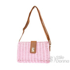 Borsa a Spalla Intrecciata in Paglia con Tracolla Ecopelle e Dettagli Dorati - Stile Donna Bags