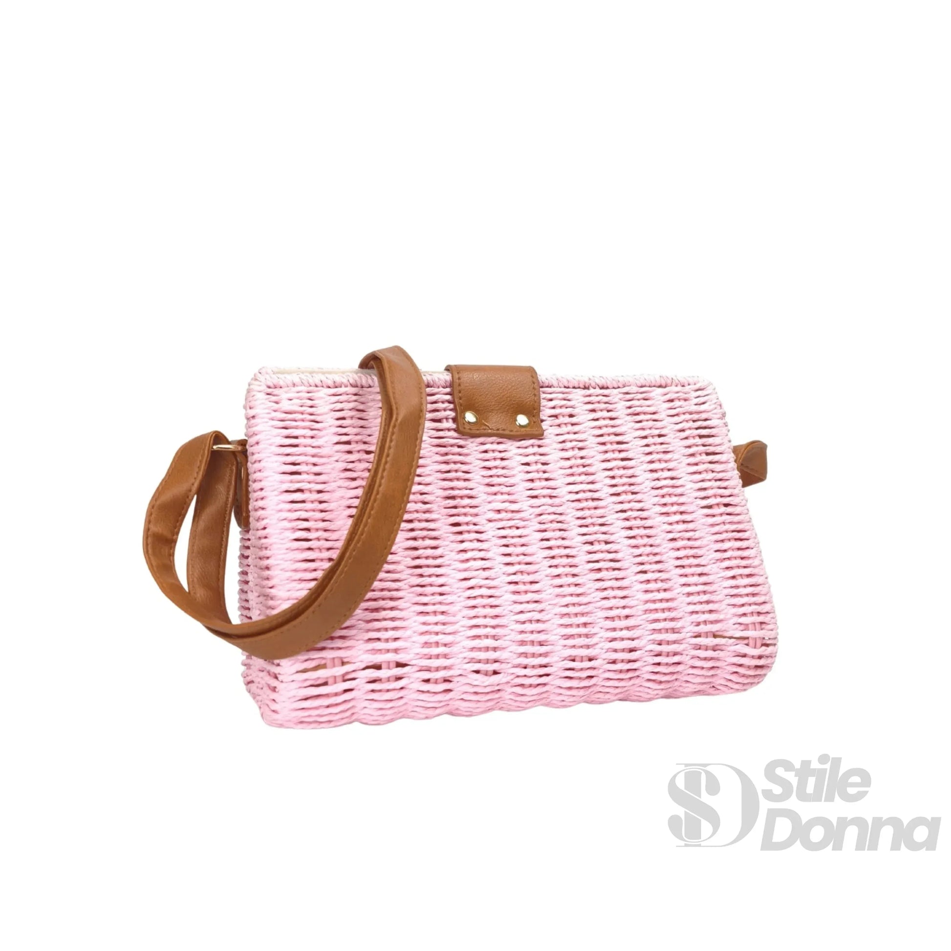 Stile Donna borsa a spalla paglia intrecciata con tracolla – interno e tasche