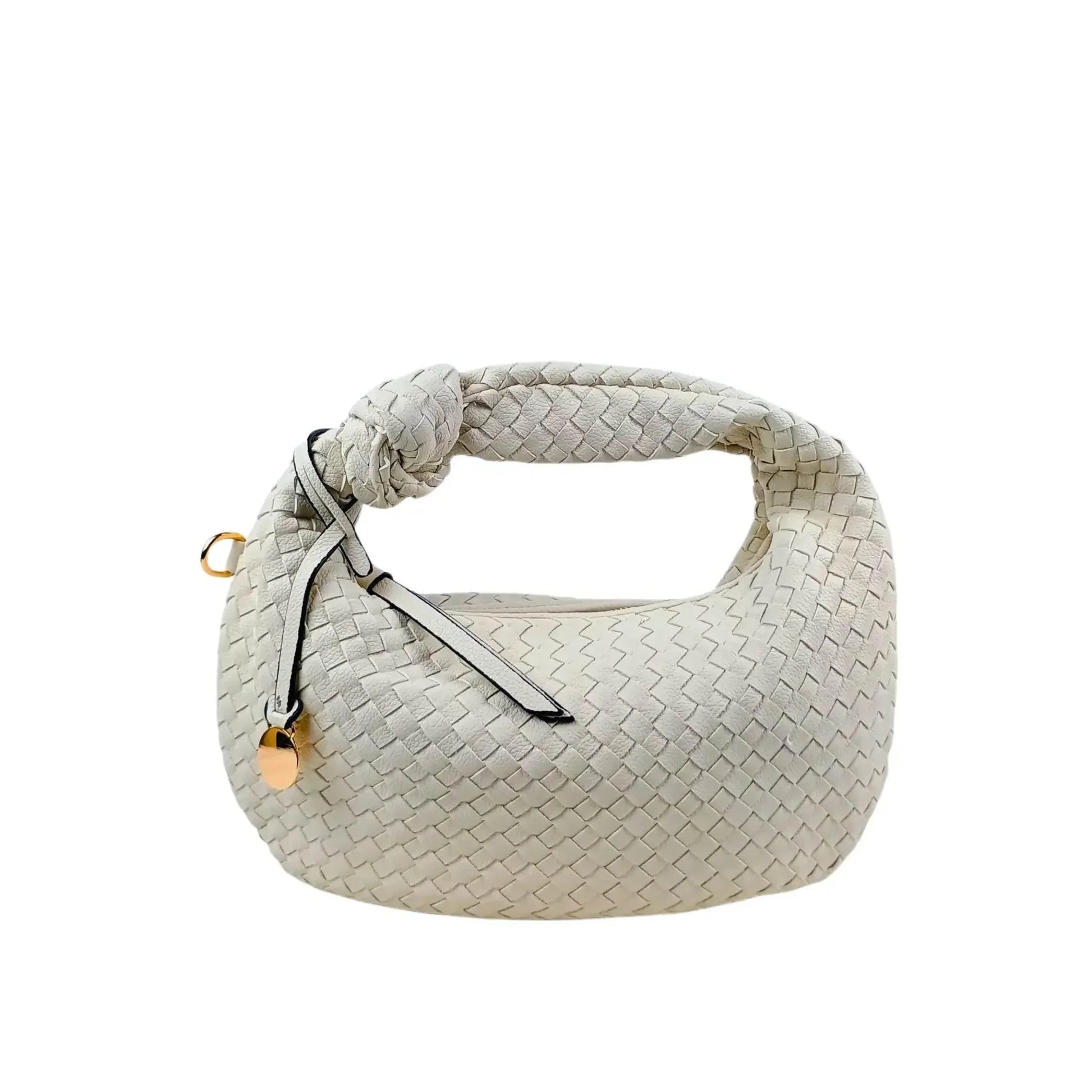 Stile Donna borsa a spalla ecopelle intrecciata beige con manico a nodo – vista laterale