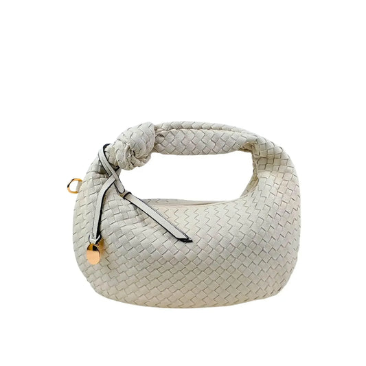 Stile Donna borsa a spalla ecopelle intrecciata beige con manico a nodo – vista laterale