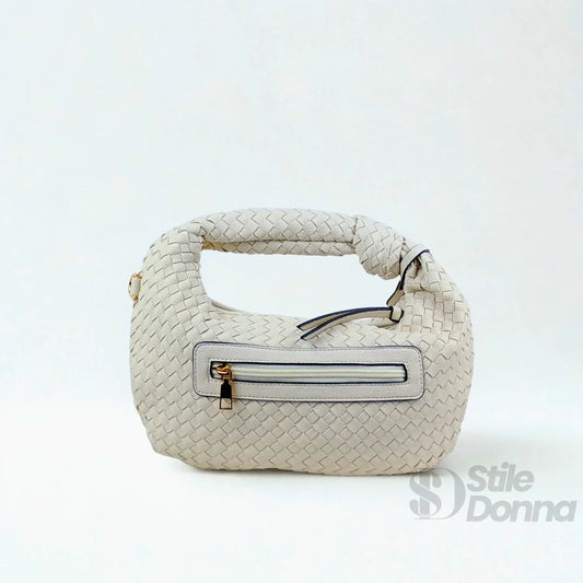 Stile Donna borsa a spalla ecopelle intrecciata beige manico a nodo – vista posteriore