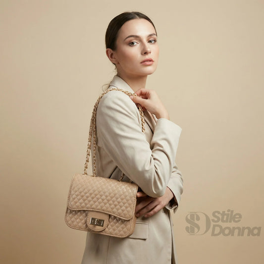 Stile Donna borsa a tracolla ecopelle catena intrecciata – vista laterale