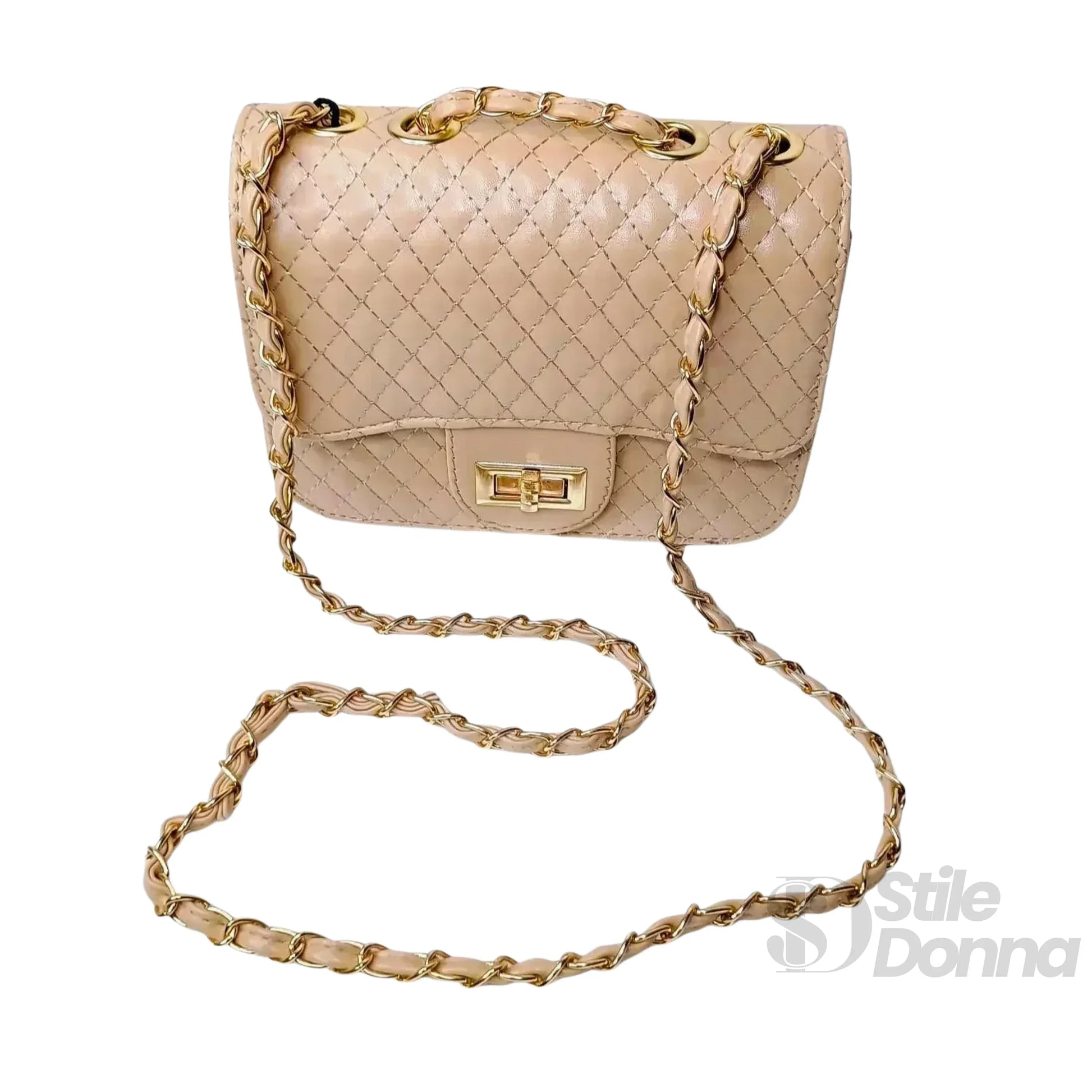 Stile Donna borsa a tracolla ecopelle catena intrecciata trapuntata donna – borsa indossata