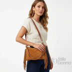 Borsa a Tracolla Camilla Boho in Pelle Scamosciata con Frange - Stile Donna Bags