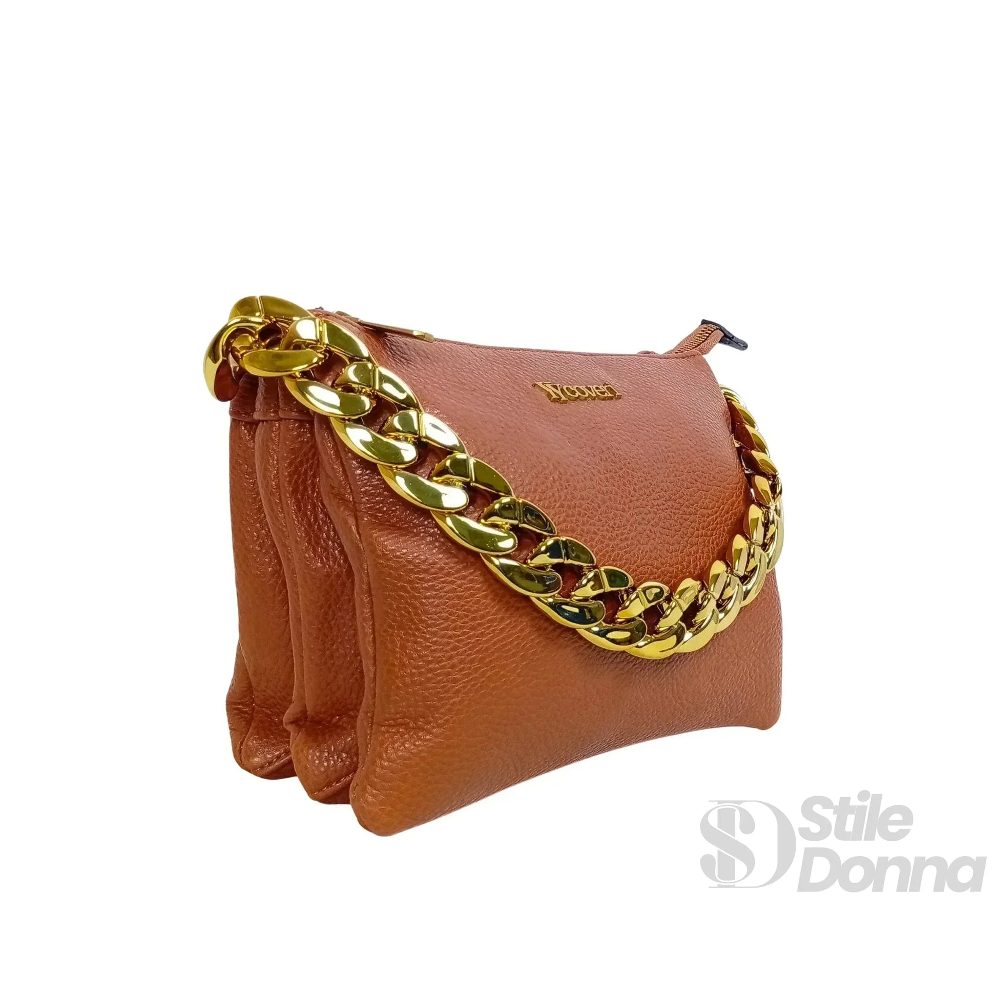 Stile Donna borsa a tracolla ecopelle con catena dorata – dettaglio chiusura